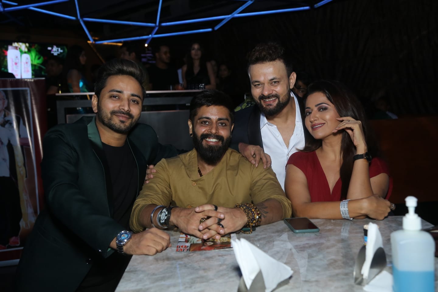 Hairstylist Sameer Salmani pose cozily with Ashish Tiwari, actress Ridhiema Tiwari and her husband Jaskaran Singh